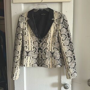Nanette Lepore snake print blazer with leather lapel trim